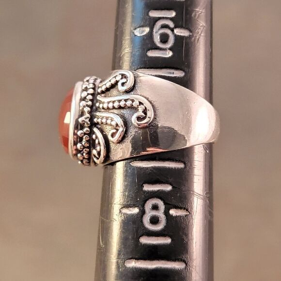 Red Oval Faceted Carnelian Octopus Tentacles Artisan Sterling Ring - Picture 10 of 10